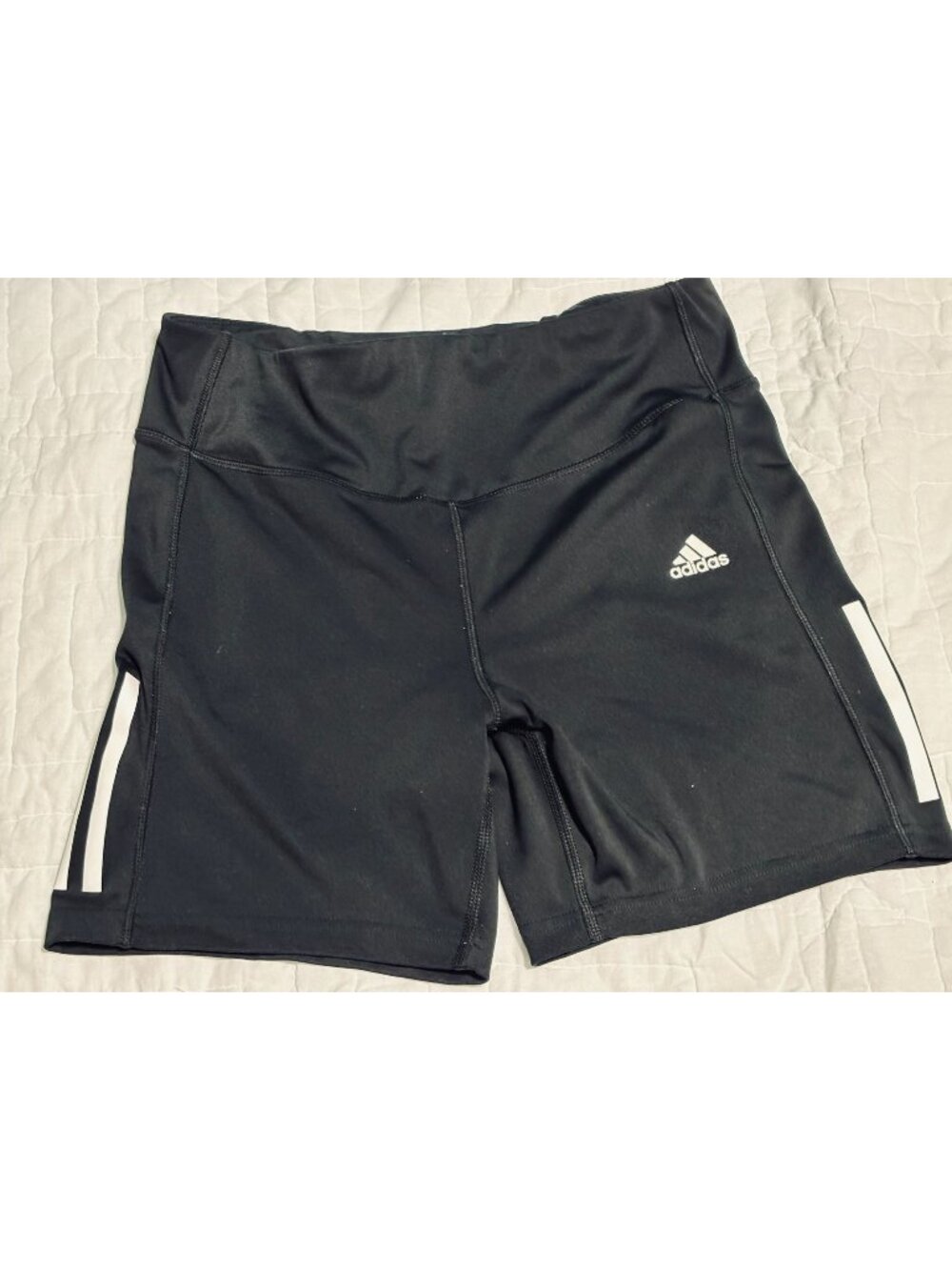 Adidas Womens Black High-Waisted Athletic Shorts With White Side Stripes Size L